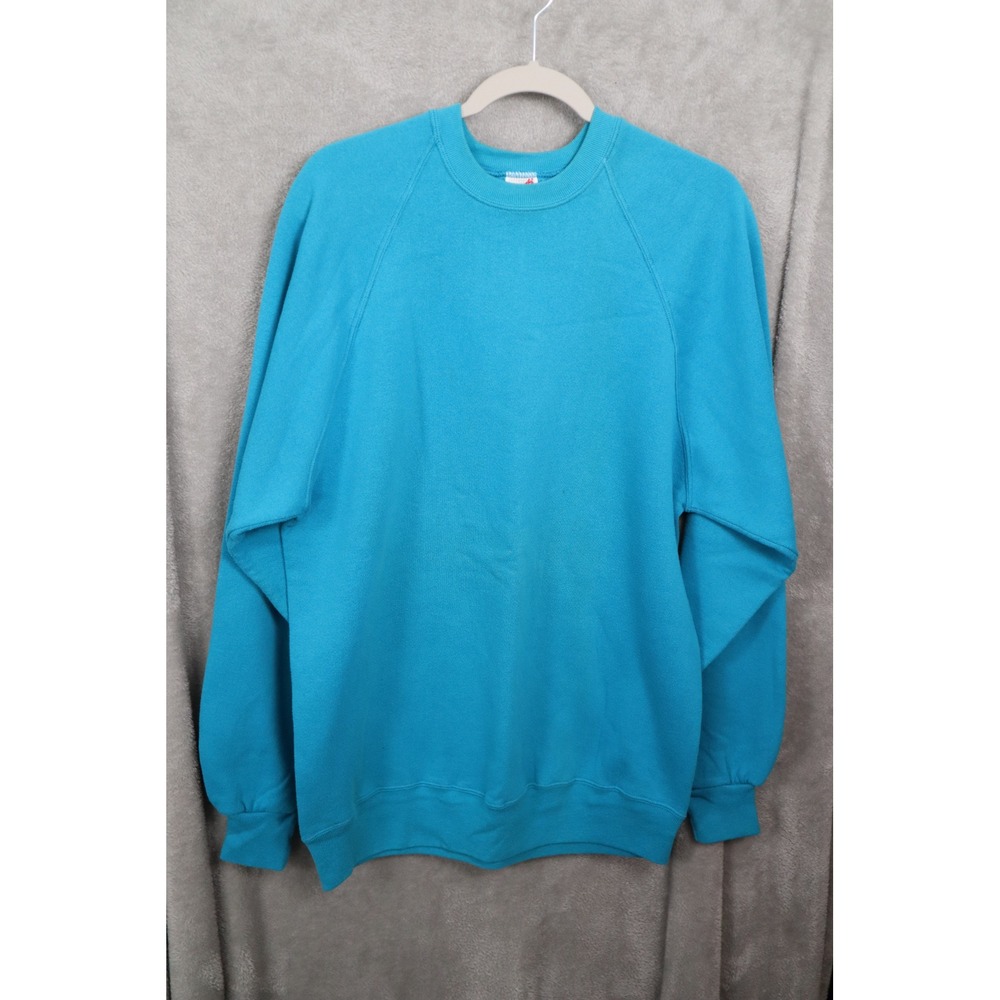 Vintage Jerzees Sweatshirt XXL Turquoise Blue Raglan Blank Made in USA 90s 1150